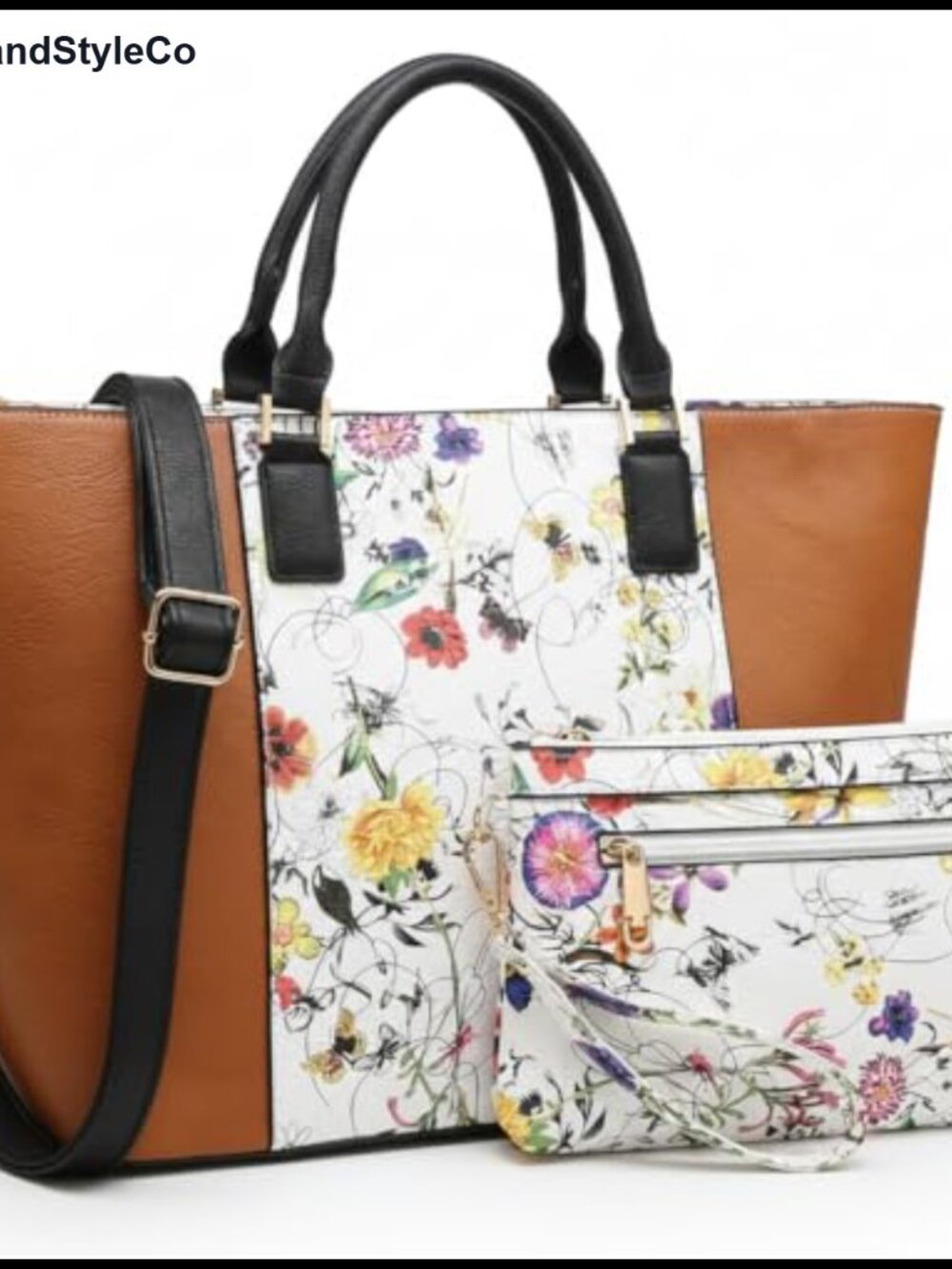 Vegan Leather Two Tone Tote Bag with Wallet Top Handle Shoulder Bag